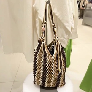 2025 New Trendy Casual Versatile Color-Blocking Mesh Bag Cotton Thread Hollow Single Shoulder Underarm Tote Women's Bag
