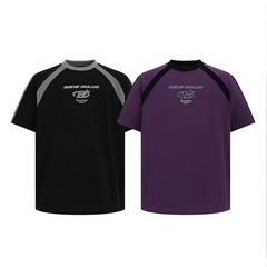 TKPA American Streetwear Brand Collared T-Shirt with Color Block Contrast, Sporty Style, Retro Trendy Casual Couple Short Sleeve T-Shirt