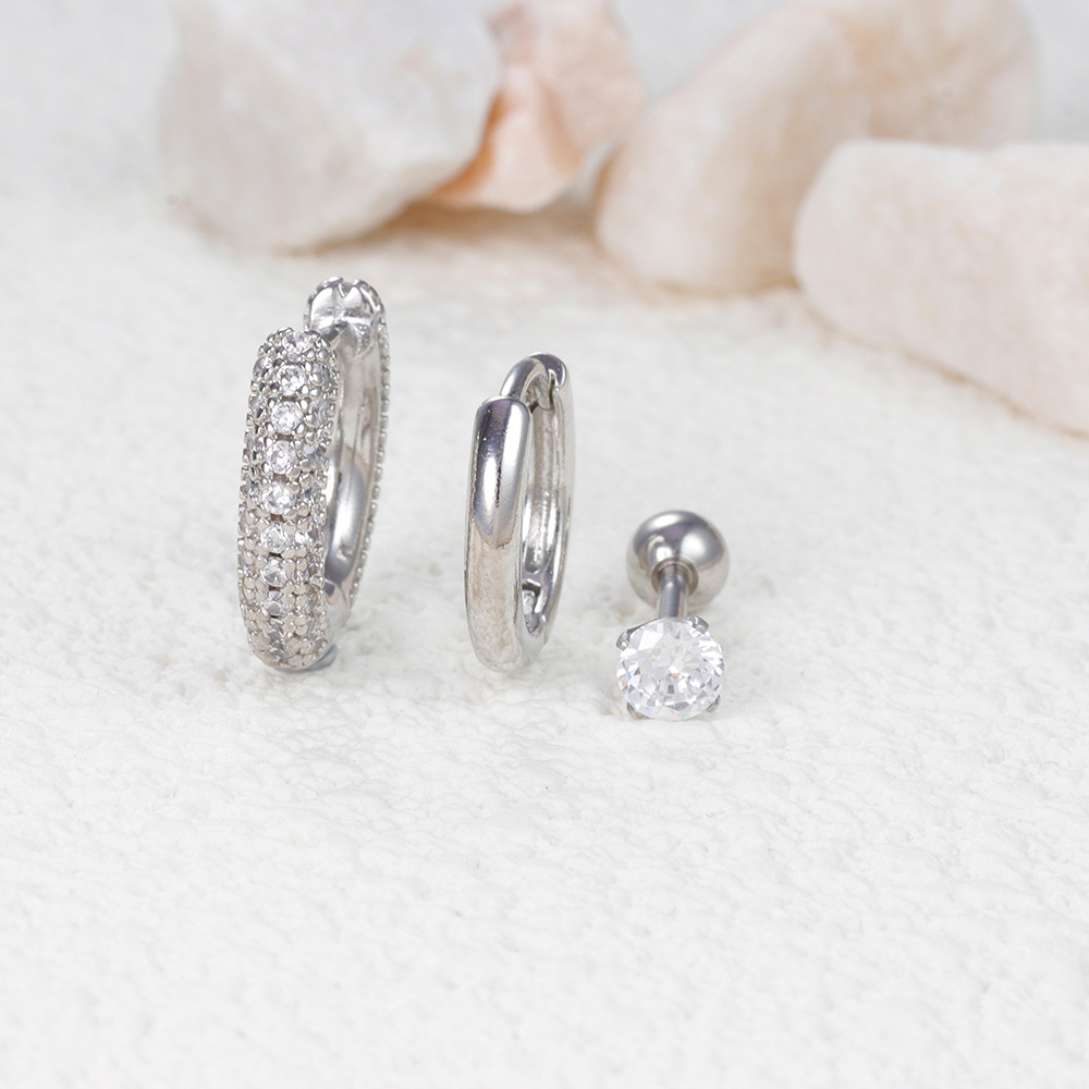 10g Weight Copper Ear Needle Material Zircon Inlay Material Hoop Earrings, Ear Studs Classification 1 Set Quantity Daily Occasion Copper Material Geometric Pattern Women's Gender Plating Design IG Style Style 1 Set IG Style Geometric Plating Copper Zircon Hoop Earrings Ear Studs 10