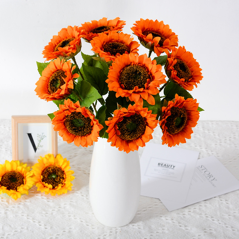 Solo girasol artificial flor artificial al por mayor sala de estar decoración hogar Decoración de la boda al aire libre falsos accesorios de flores