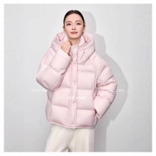 2025冬新90白鸭绒羽绒服女短款小个子时尚洋气连帽加厚面包服外套