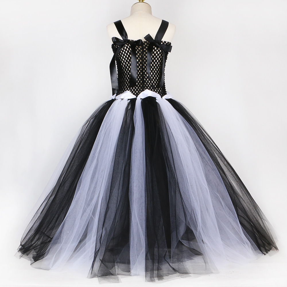 Kinderkleidung Halloween-Kostüm Geisterkleidung Kinder-Skelett-Geisternetz-Puffrock Mädchen-Maskenball-Zombie-Kostüm_voghion.com