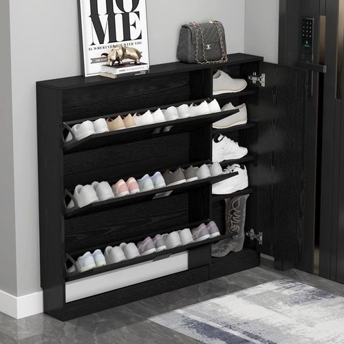 zsr new entry door shoe cabinet with integrated shoe bench, black shoe cabinet, small apartment, ultra-thin tipping bucket