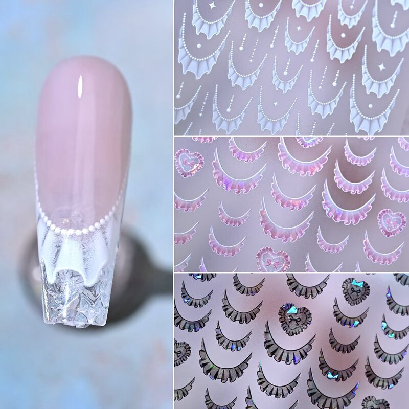 Cross-border French lace nail art with shell shine, ballet pure desire style, cute and sweet girly nail stickers
