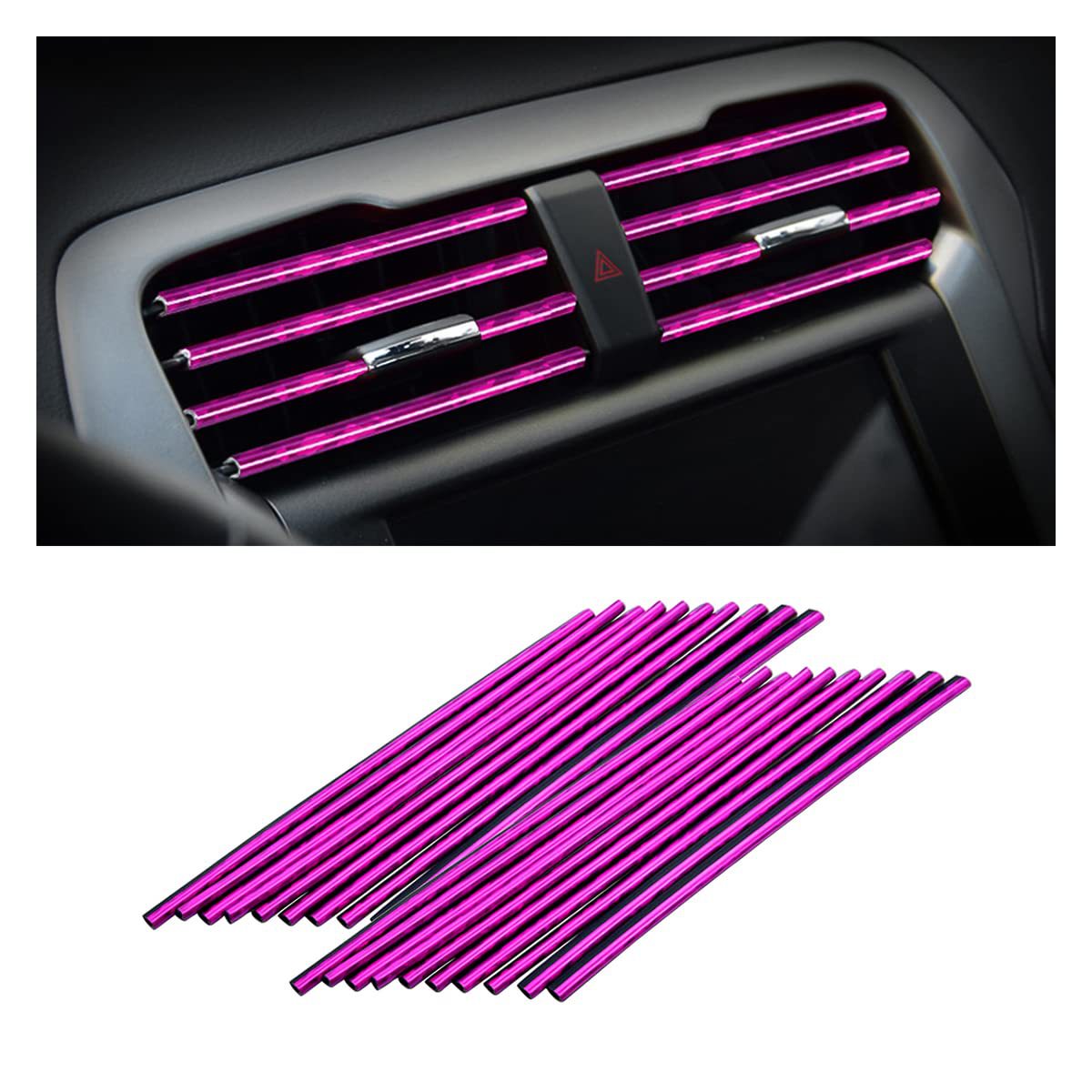 24 colores de salida de aire del coche tira decorativa clip de malla medio en forma de U galvanoplastia brillante tira de aire acondicionado color cromo modificación interior