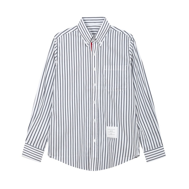 TB JL Placket Ribbon Black and White Striped Shirt Men's Ice Silk Trendy Men's Long Sleeve Shirt Men's Business Shirt TB JL Placket Ribbon Black and White Striped Shirt Men's Ice Silk Trendy Men's Long Sleeve Shirt Men's Business Shirt