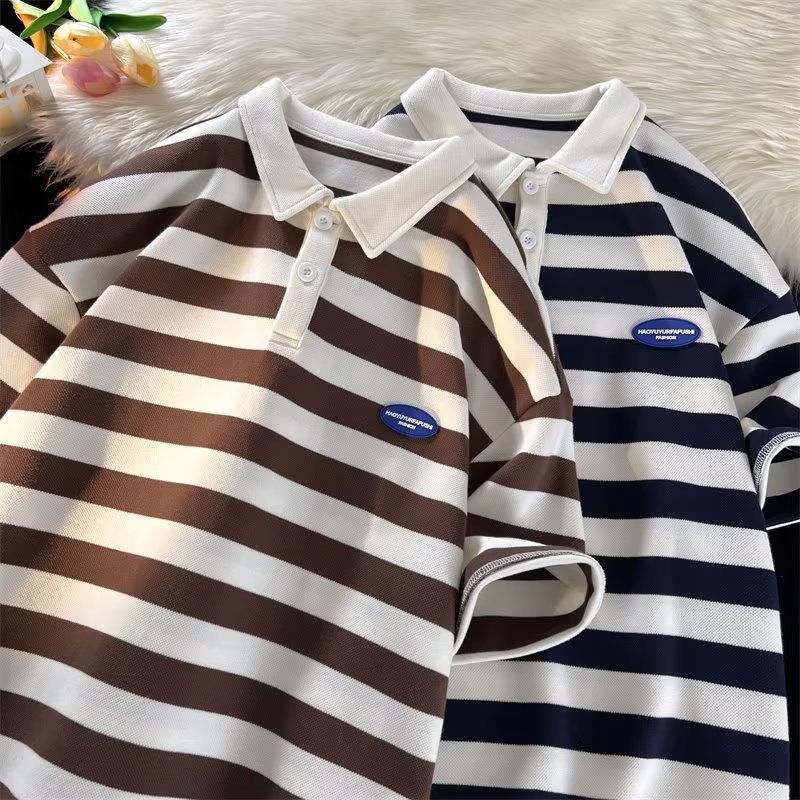 2024 nuevo polo de manga corta con solapa, camiseta de verano de marca de moda para hombres, camiseta de todo fósforo de tendencia delgada de estilo coreano