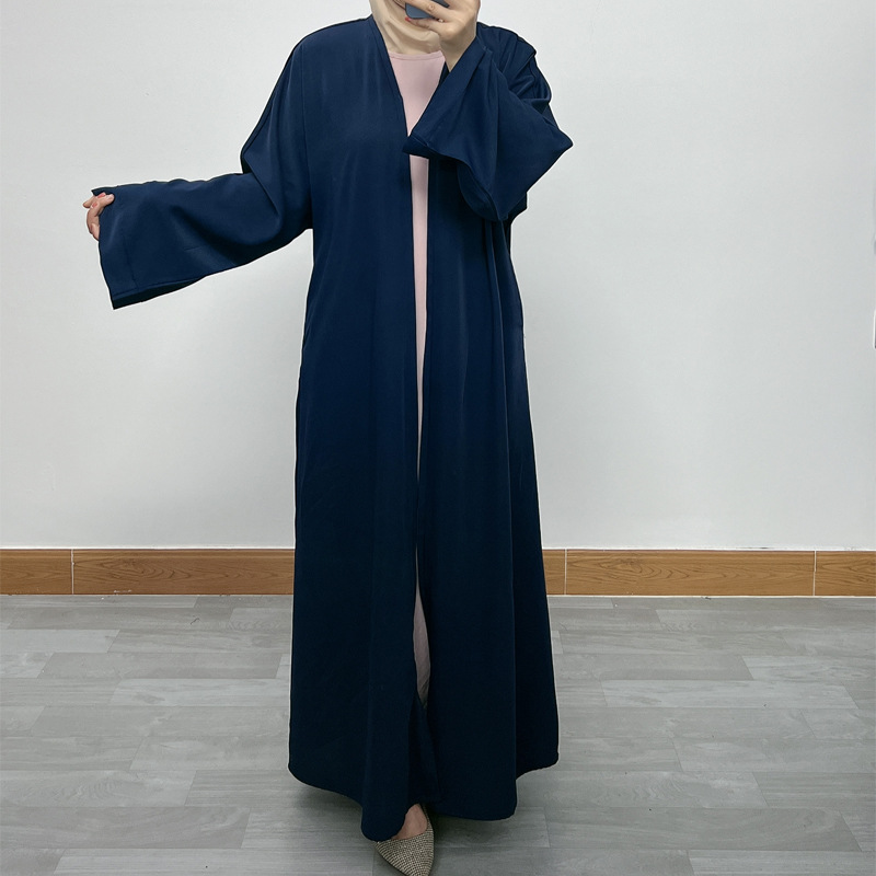 F390 Cross-Border Foreign Trade Middle East Dubai Women's Solid Color Zipper Cardigan Robe In-Stock Fashionable Loose_ecoleips.com