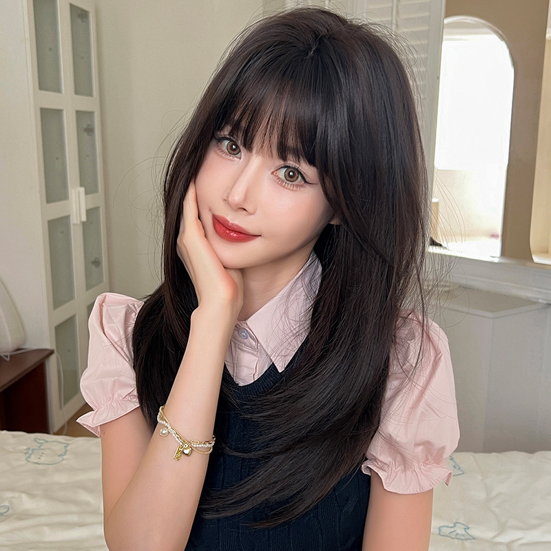 Japanese and Korean Hot-selling New Style Wig Women's Long Straight Hair Fashionable Inner Buckle High Temperature Silk Full Top Long Hair Comfortable Breathable Headgear Japanese and Korean Hot-selling New Style Wig Women's Long Straight Hair Fashionable Inner Buckle High Temperature Silk Full Top Long Hair Comfortable Breathable Headgear