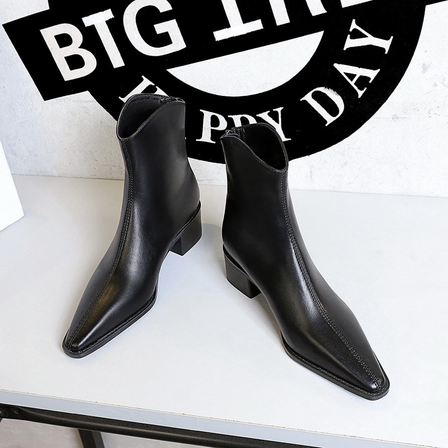 Retro Pointed Toe Ankle Boots For Women Chunky Mid Heel Versatile_voghion.com