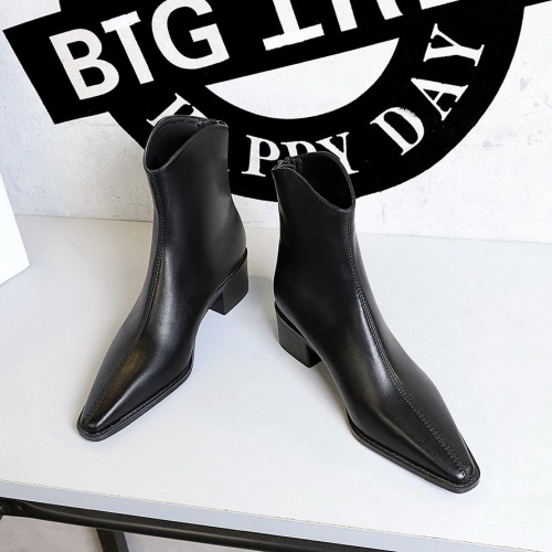 578-2 European and American Style Retro Simple Chunky Heel Mid-Heel All-Match Women's Boots Short Boots Pointed Toe Back Zipper Winter Ankle Boots