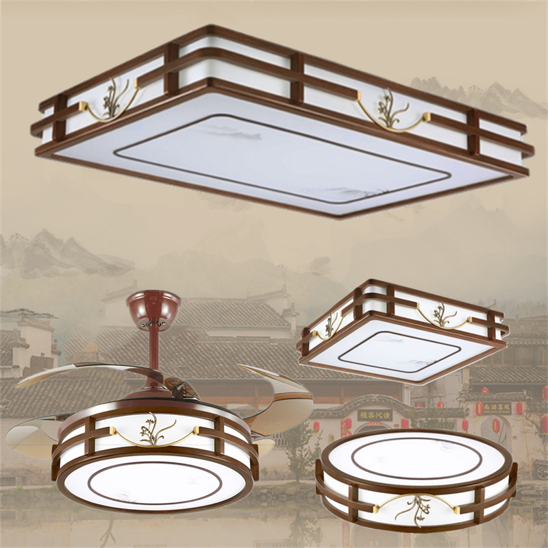 2026 New Chinese-Style Solid Wood Ceiling Lamp, Crabapple Wood Bedroom Chinese-Style Lighting Fixture, Round Living Room Dining Room Fan Lamp