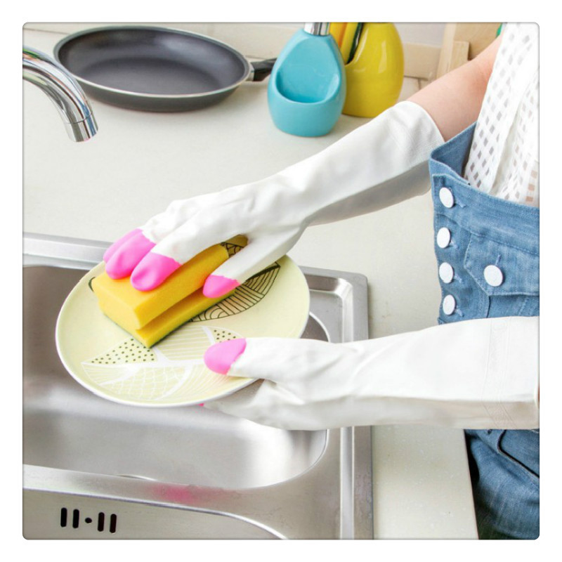 Kitchen Housework Plastic Waterproof Rubber Gloves Household Latex Dishwashing Clothes Leather Gloves Thin and Thickeneded