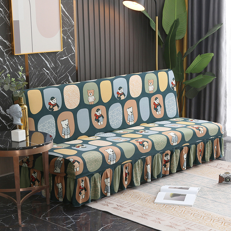 Copridivano elastico senza braccioli, semplice, pieghevole, con orlo a gonna, all'ingrosso_voghion.com