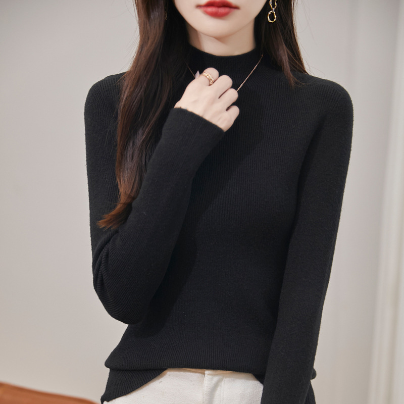 秋冬新款加厚无缝一线成衣女半高领打底修身内搭上衣针织保暖毛衣|undefined
