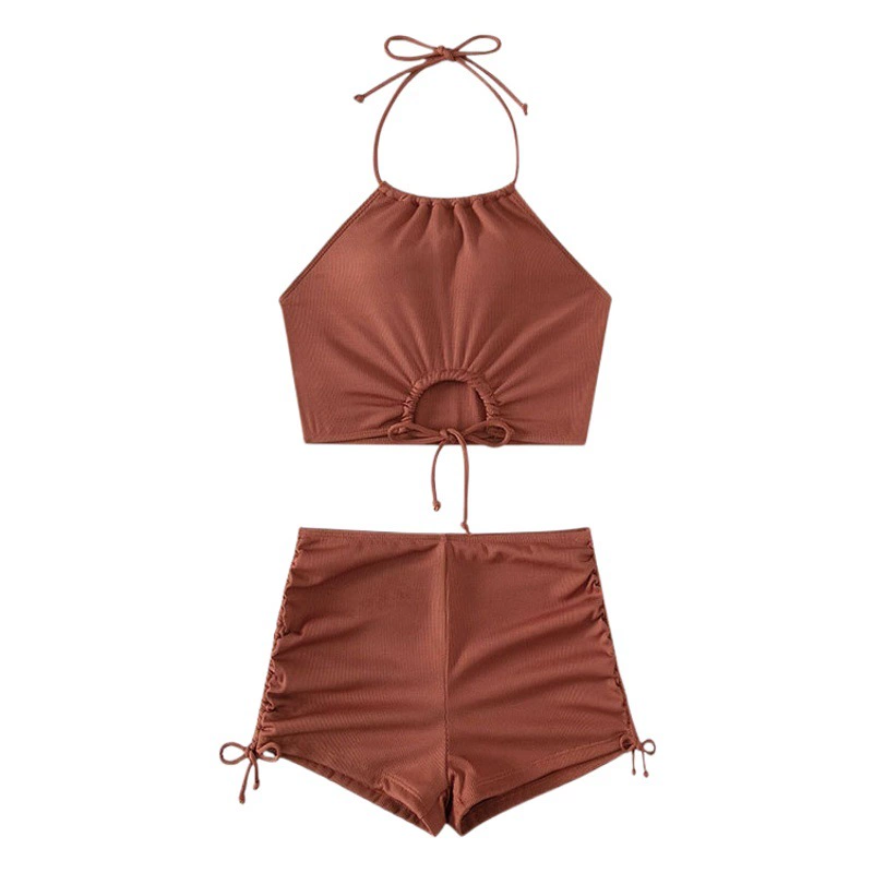 Новый европейско-американский купальник-бикини 2025 года с завышенной талией, на завязках, раздельный, женский, летний, спортивный, пляжный, с квадратными штанинами