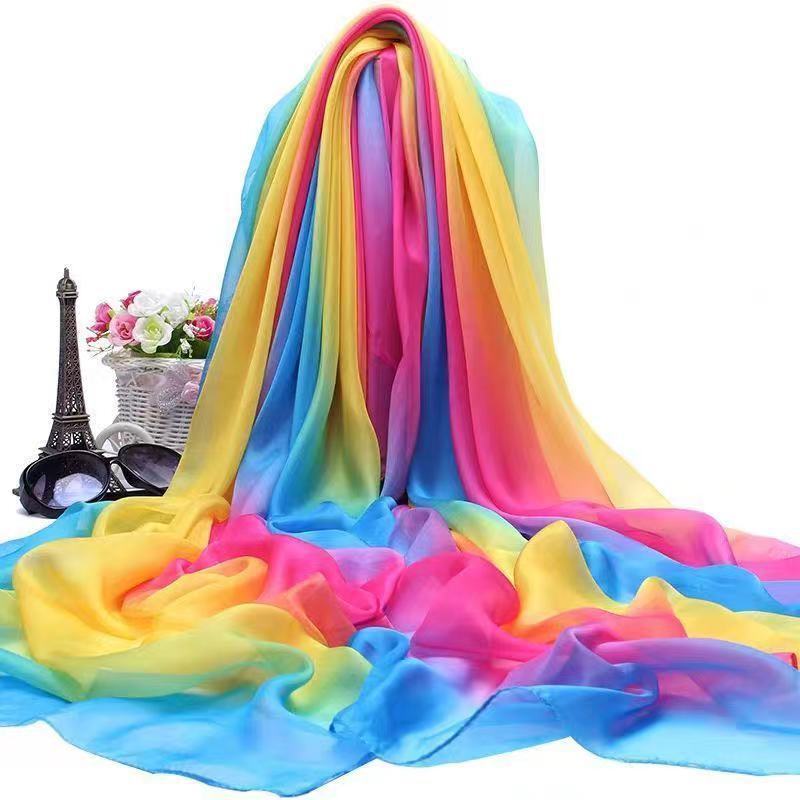Rainbow colorful scarf women's all-match Spring and Autumn scarf thin scarf long large shawl summer sunscreen beach towel Rainbow colorful scarf women's all-match Spring and Autumn scarf thin scarf long large shawl summer sunscreen beach towel