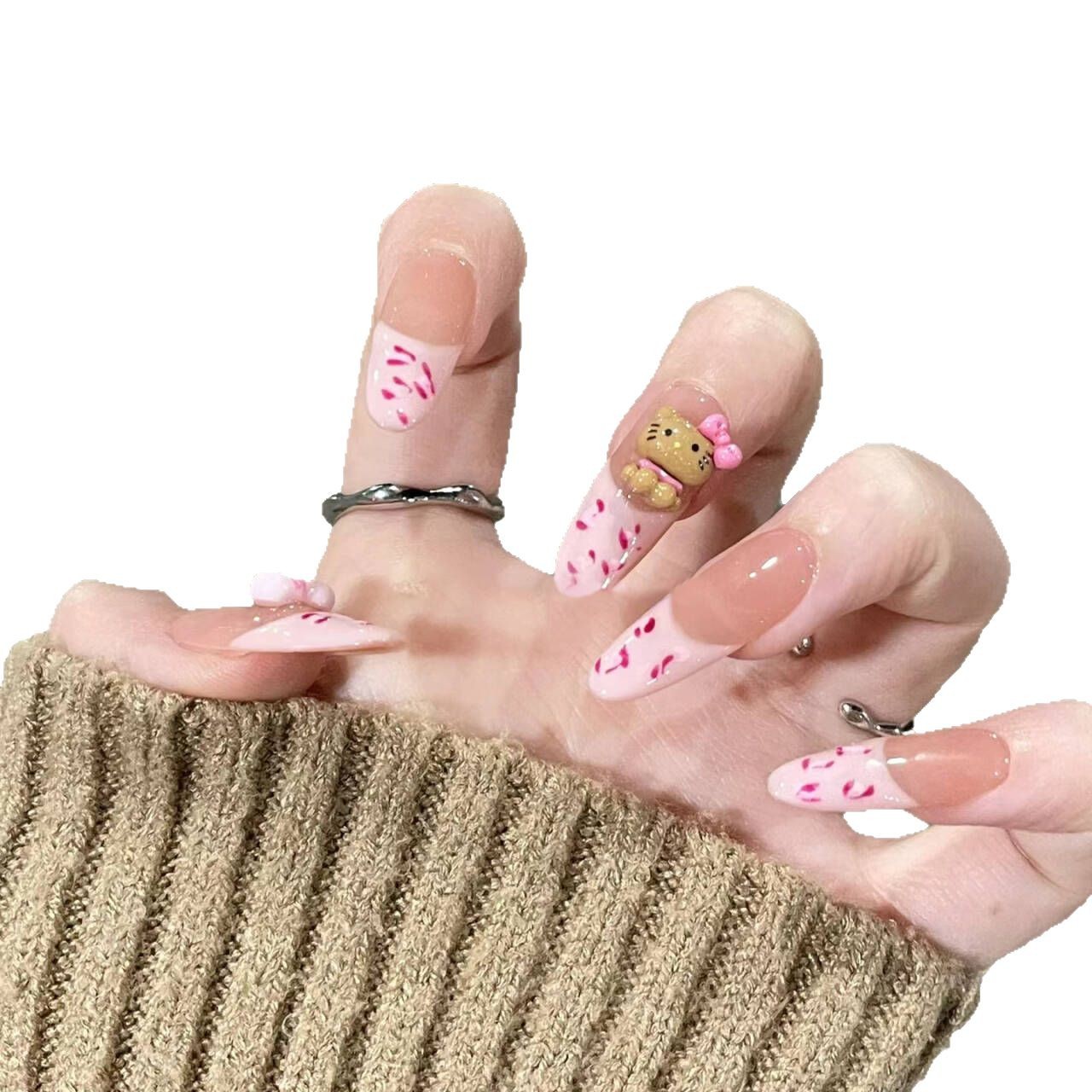 Manual de perforación para usar uñas 2026 nuevo otoño invierno lindo caricatura KT gato Duck Duck francés dulce y cool leopardo manicure