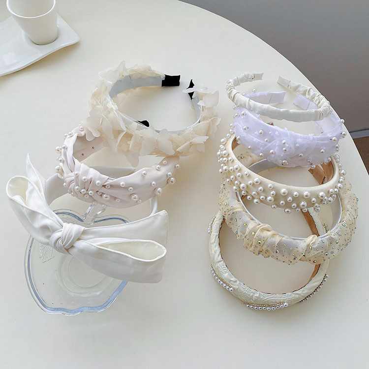 135g Weight Hair Band Hair Accessories Type Fashion Bow Knot Cloth Handmade Pearl Hair Band