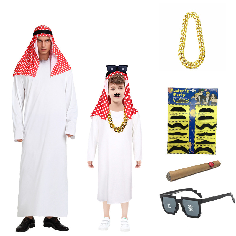 Halloween Middle East Dubai Rich Men's Clothing Arabic Birthday Costume Funny Robe Qatar Prince Saudi Outfit