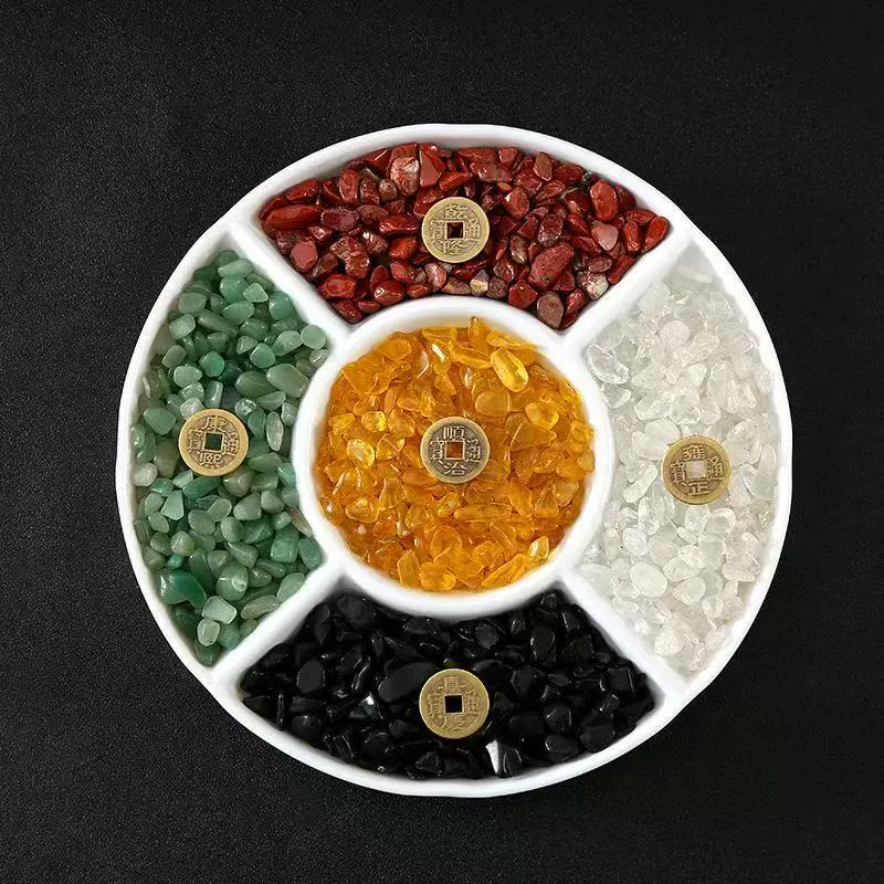 天然五行水晶碎石消磁石五色石摆件净化石