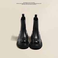 真皮版~马丁靴女2025新款英伦厚底靴子女单靴切尔西黑色烟筒短靴