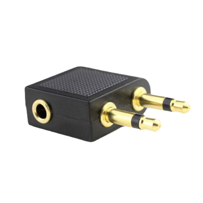 Enchufe de conversión de auriculares de aviación chapado en oro 3,5 hembra a doble 3,5 cabeza masculina un minuto dos aviones Transferencia de audio de cabeza