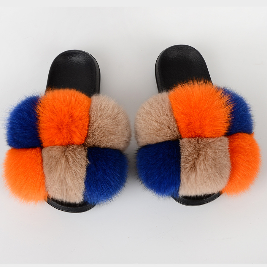 Zapatillas de bola de piel Zapatillas de bola de piel de ratón de zorro real Zapatillas de piel Zapatillas de piel Zapatillas de una palabra Sandalias y zapatillas