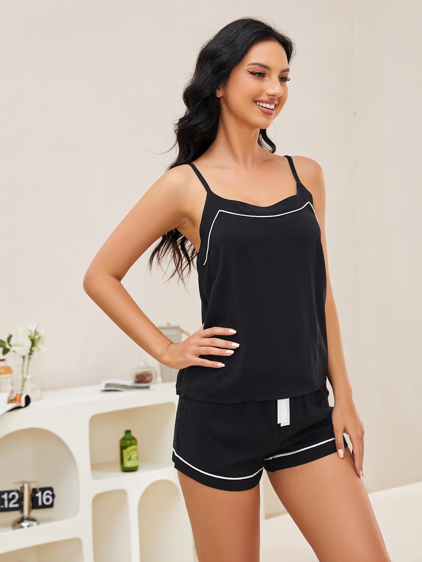 Home Occasion Strap Neckline Home Women's Sexy Solid Color Artificial Cotton Shorts Sets Pajama Sets