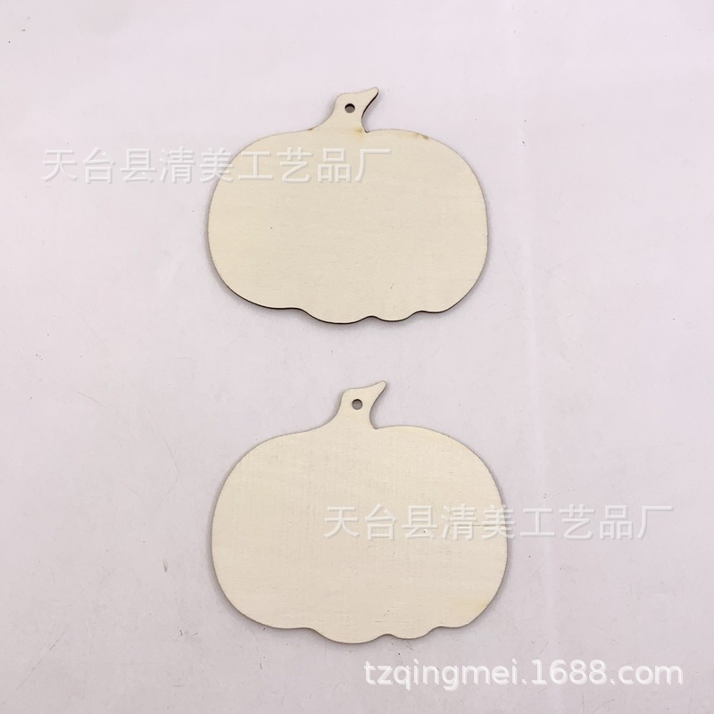 8.9*7.7cm Halloween calabaza forma decoración pieza de madera madera calabaza adorno de fiesta 4 piezas/bolsa con cuerda de cáñamo