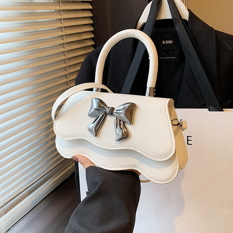 New cloud bag with bow cute and fresh small square bag women's bag texture lady handbag solid color women's bag