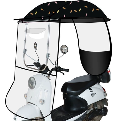 cover, small canopy, motorcycle | Elektromobil üçün ön şüşə çətiri (günlük) - stainless-steel-reinforced-edge-model-rain-curtain-gold-stamped-radish-with-rearview-mirrordirect-installation