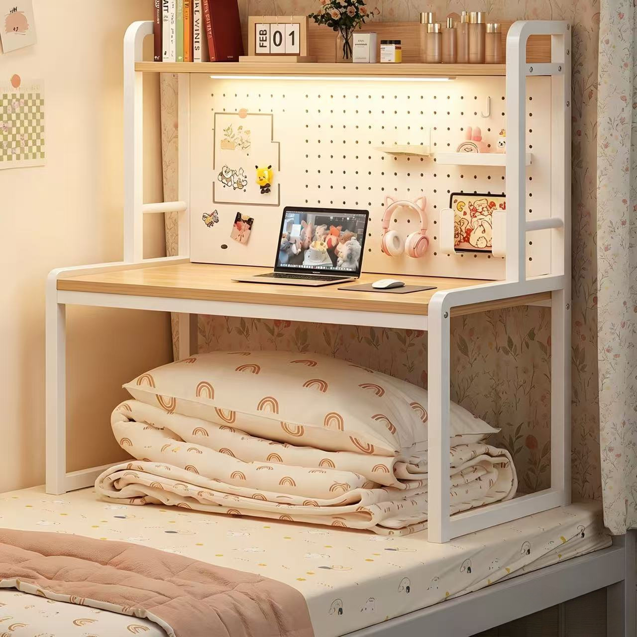 Bedside hole board desk, modern multifunctional desk for college students, suitable for dorm rooms, bunk beds, and designed for easy storage and organization