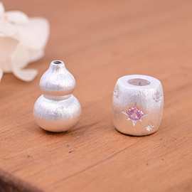 S999足银镶钻拉丝桶珠 S925纯银拉丝葫芦隔珠DIY手工串珠编绳配件