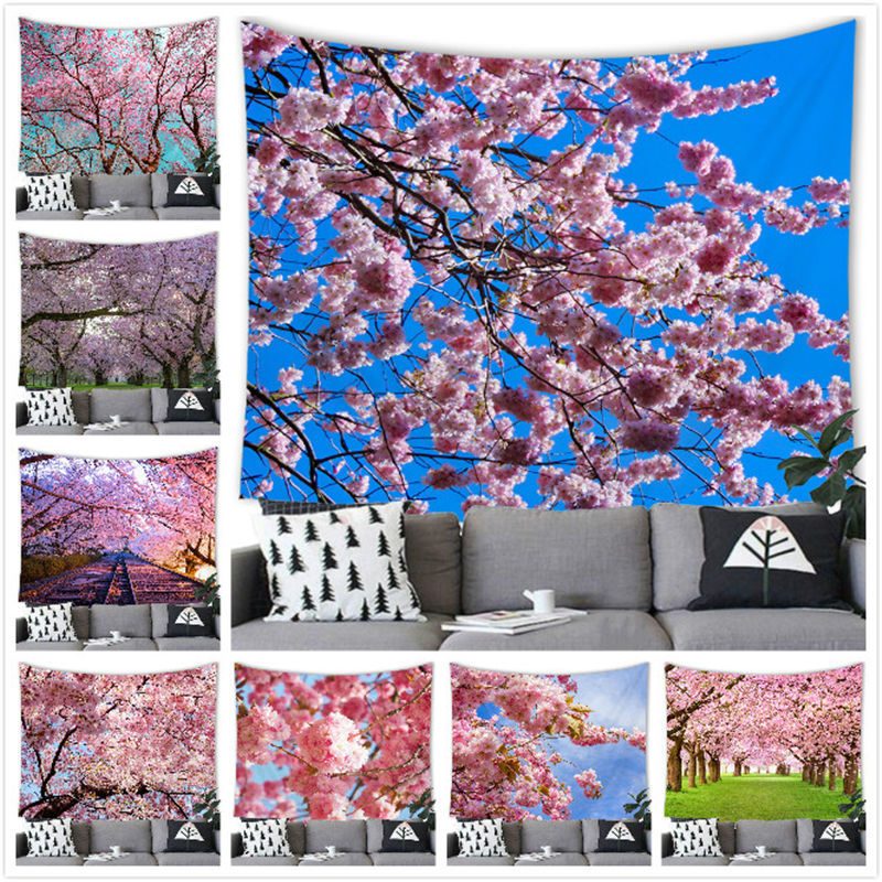 盛开的樱花树风景跨境货源工厂磨毛布挂毯壁挂挂画来图G043