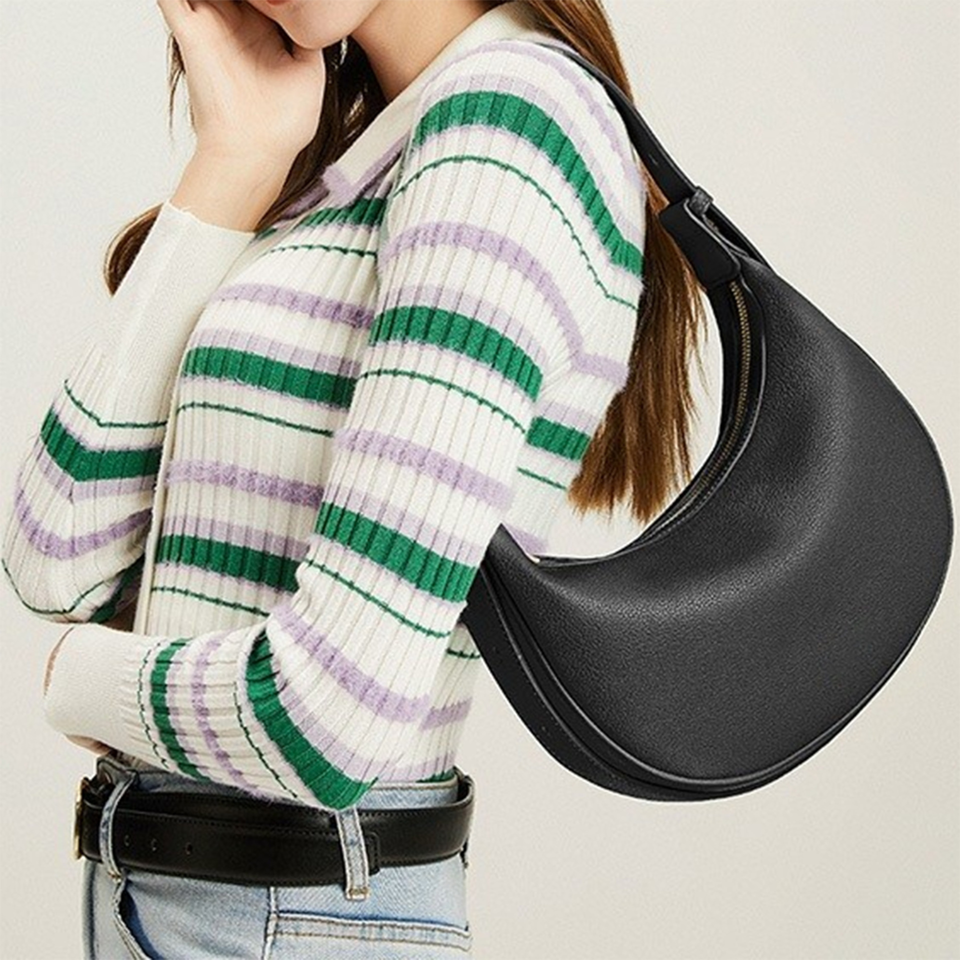 Polyester Lining Material Zipper Closure Type Women's Pu Leather Solid Color Basic Classic Style Dumpling Shape Zipper Underarm Bag