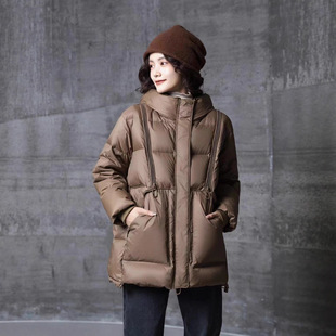 Purple Hooded Thickened Mid-Length Korean-Style Simple Loose down Jacket, Fashionable and Warm, Thickened for Warmth