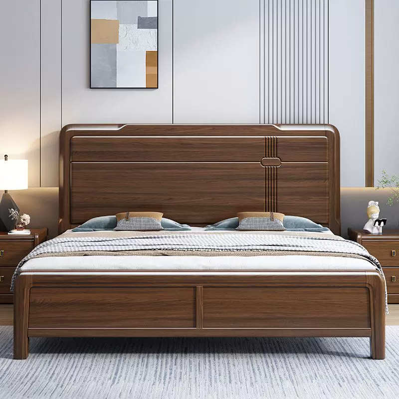 床全实木大床金丝檀木中式1.8米2m双人主卧床1.2米单人储物高箱床