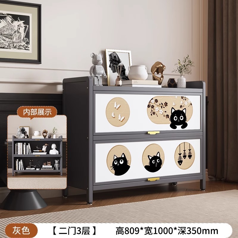 钢制书柜黑猫印花收纳柜客厅防尘储物柜大容量展示柜卧室儿童书架|undefined