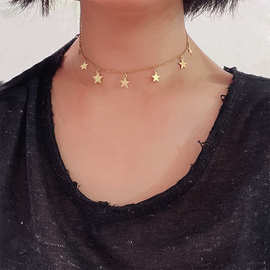 不锈钢金色银色星星蝴蝶项链波西米亚吊坠女式颈链欧美风个性风潮