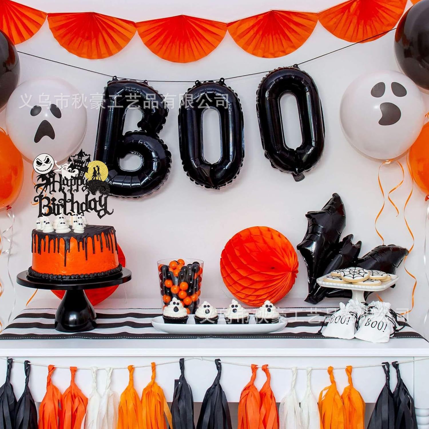 Selección de Halloween Feliz Cumpleaños Pastel Decoración Flash Jack y Sally Castle Ghost Pastel de Halloween