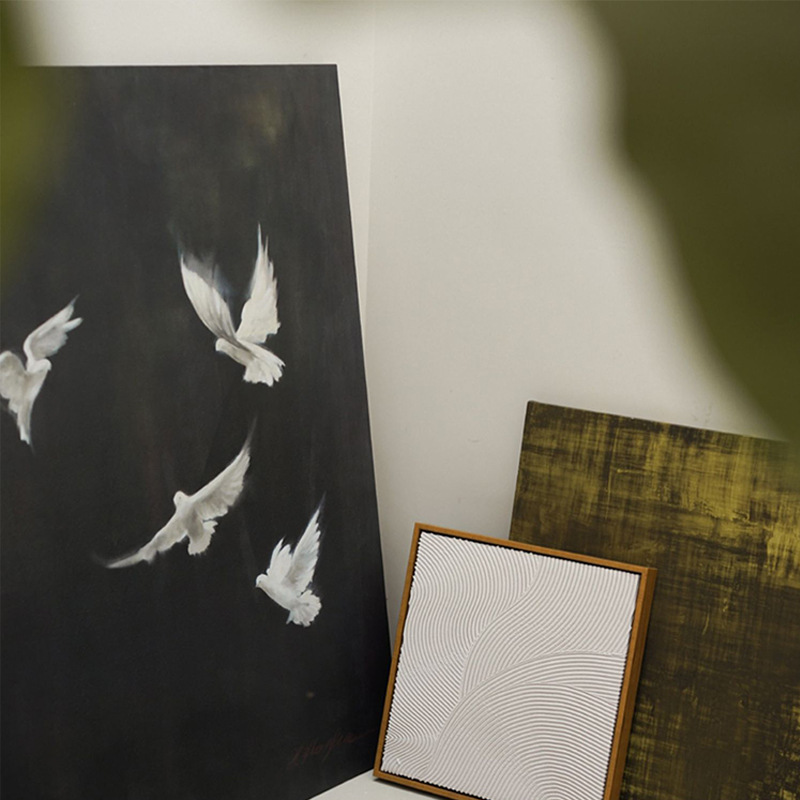 Midnight Flight silent style living room decorative painting abstract white pigeon hanging painting Study green niche art mural Midnight Flight silent style living room decorative painting abstract white pigeon hanging painting Study green niche art mural