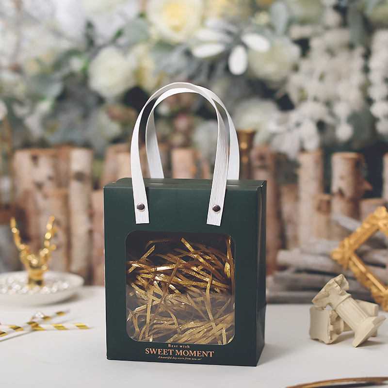 Bolsa de papel de ventana al por mayor estilo ins bolsa de papel de tamaño pequeño bolso de regalo de mano bolso de regalo transparente bolsa de regalo de tarjeta blanca