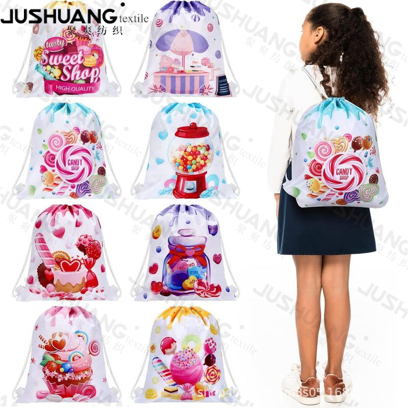 糖果四双肩抽绳背包袋子卡通动物便携收纳袋涤纶手提抽绳袋