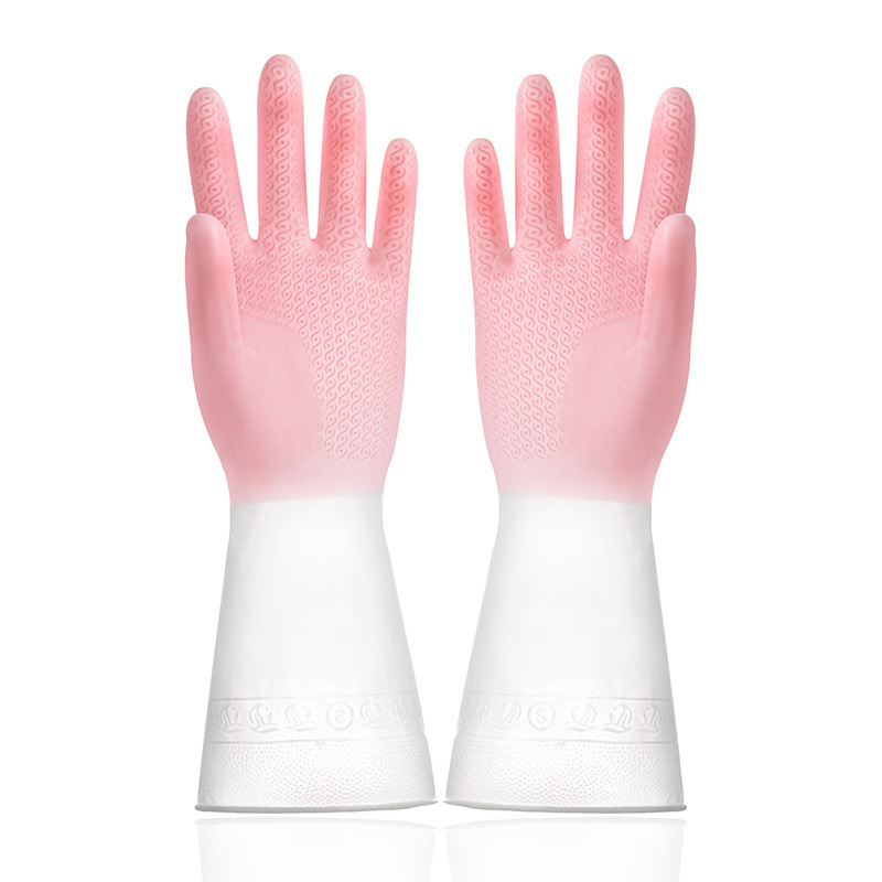 Durable Waterproof Rubber Scrubbing Gloves For Kitchen And Laundry_voghion.com