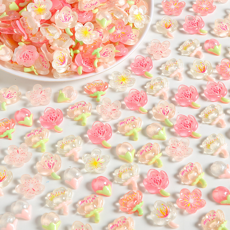 半透明の桃の花樹脂小物アクセサリー diy クリーム接着剤カップ冷蔵庫マグネット下駄バックルアクセサリー|undefined