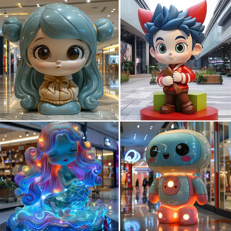 Производитель больших скульптур из стекловолокна изготавливает на заказ садовые уличные декоративные элементы в виде мультяшных персонажей и фигурок из стекловолокна.