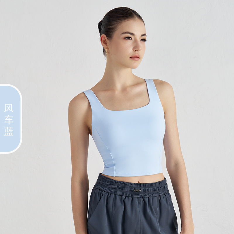 Ropa de yoga de copa fija integrada desnuda NU, ropa interior deportiva corta sin mangas para mujer, chaleco de yoga con tirantes anchos
