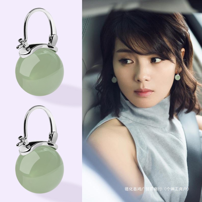 New Chinese-Style Hetian Jade Earrings 2024 New Popular High-End Sterling Silver Ice Jade Earrings Jade Earrings for Women