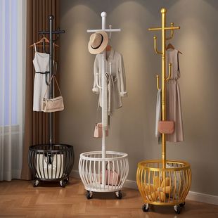 Bedroom Floor-Standing Clothes Rack, Movable Freestanding Metal Coat Rack for Living Room, Small Wrought Iron Thickened Small Clothes Rack